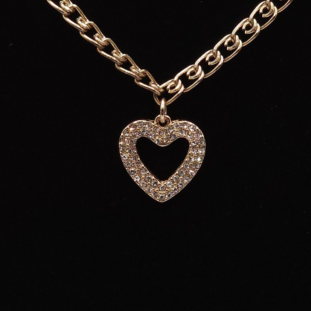 Sugarfix by BaubleBar Crystal Open Heart Necklace Gold Tone Signed